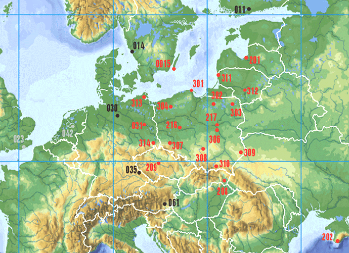 Mapa rozmieszczenia punktów sieci EUREF-POL'92. Rozmiar pliku 223kB